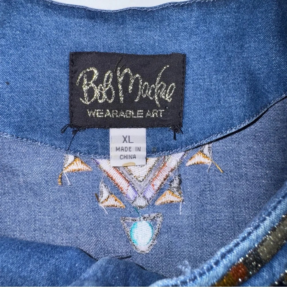 Bob Mackie Denim Top with Colorful Embroidery - Picture 6 of 7